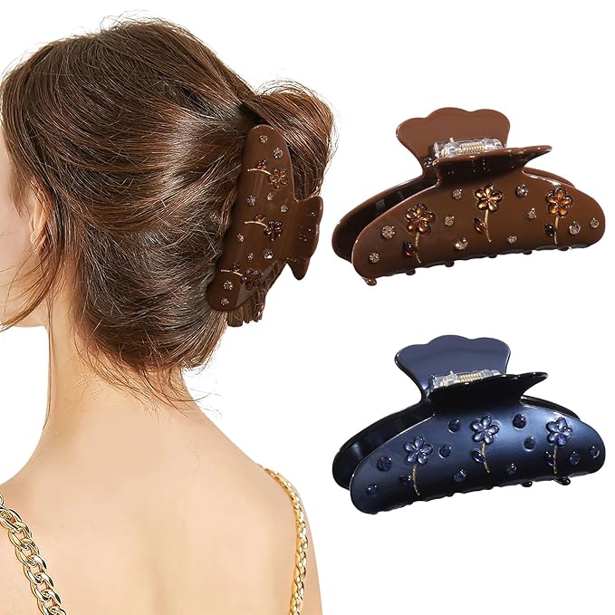 HAIMEIKANG 2 PCs Acrylic Bow Hair Claw Clips for Women - Cute Banana Non-Slip Strong Hold Barrettes Y2K Hair Clips for Thick Thin Hair