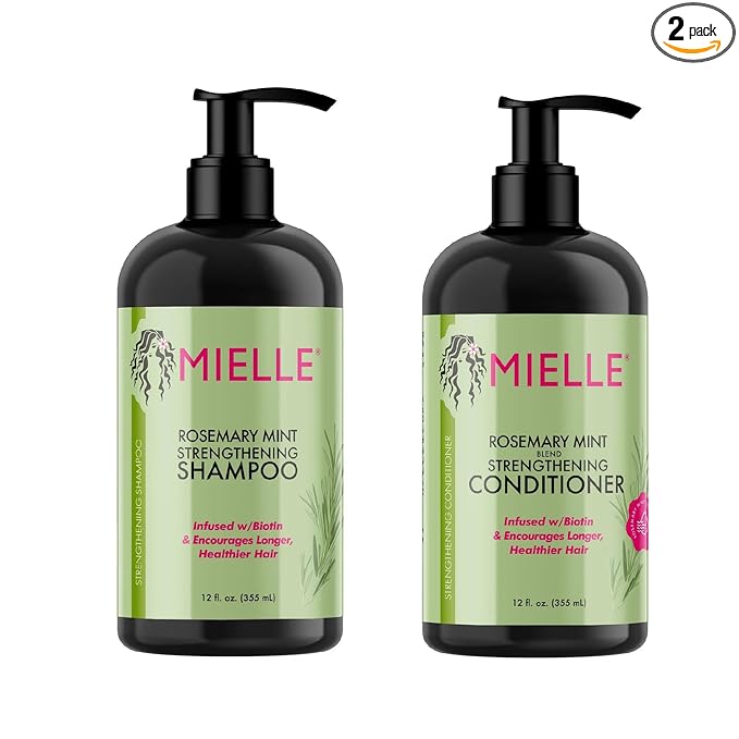 Mielle - Rosemary Mint - Biotin Infused - Encourages Longer Hair Products for Stronger and Healthier Hair - Shampoo & New Conditioner Styling Bundle Set 2 PCS