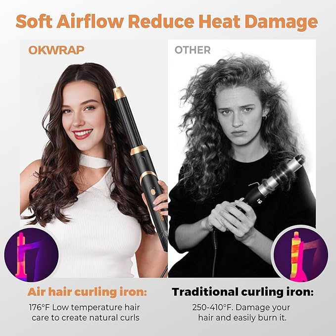 6 in 1 Air Styler & Hair Dryer Brush Set，Foldable Professional Negative Ionic Hair Styling Tools with Diffuser,Detachable Blow Dryer Brush with Auto Wrap Curlers,Hot Air Brush for All Hair Types.