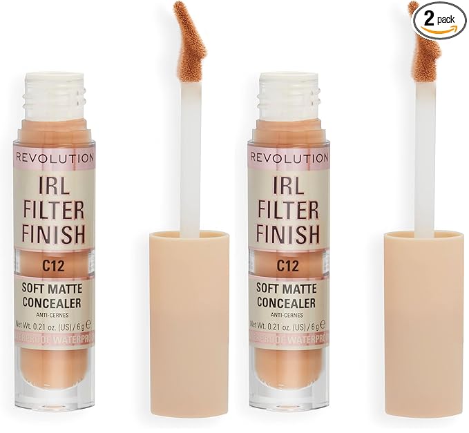 Revolution, IRL Filter Finish Concealer, Full Coverage, Oil-Free, Long-Lasting & Lightweight Formula, Infused with Hyaluronic Acid, Vegan & Cruelty-Free, C12, 0.21 oz (Pack of 2)