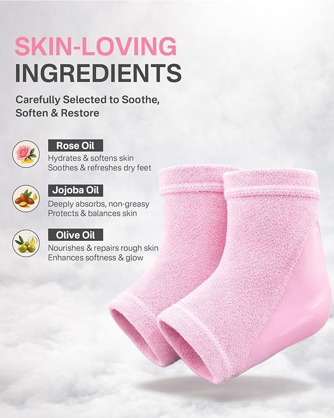 Moisturizing Socks Women, Feather Yarn Gel Socks, Foot Moisturizing Socks(Size 9-11) Deeply Hydrating for Dry, Cracked Heels, Silicone Socks for Women, Perfect Galentines Day Gifts, 1 Pair (Heel-Pink)