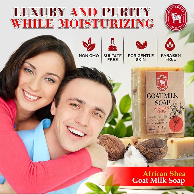 Honey Sweetie Acres 2-Pack African Shea Goat Milk Soap - Handmade 5 oz Bar, Made with Natural Ingredients, Moisturizing & Gentle, Made in the USA