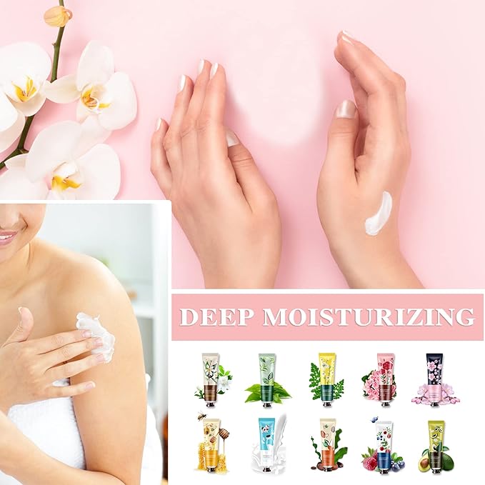 10 Pack Natural Plant Fragrance Hand Cream for Dry Hands,Moisturizing Hand Care Cream Hand Lotion Travel Gift Set,Travel Size Hand Lotion Set for Men and Women-30ml