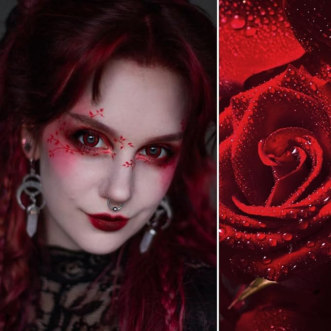 Afflano Single Red Eyeshadow Palette Shimmery, Ultra Pigmented Red Glitter Eyeshadow, Sparkly Duo Chrome Dark Red Makeup Eye Shadow Powder, Multi-Dimensional Eyes Look Goth Christmas Makeup