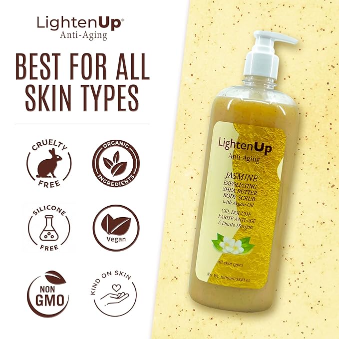 OMIC Lighten-Up LightenUp Exfoliating Body Wash - 33.8 Fl oz / 1000 ml - Formulated to Exfoliate and to Nourish Skin, with Shea Butter, Jasmine Oil Argan Oil