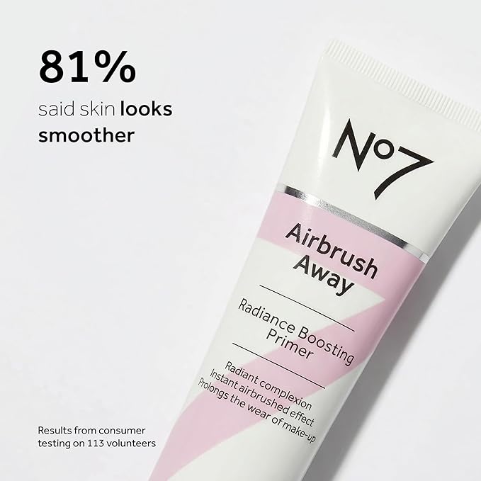 No7 Airbrush Away Radiance Boosting Foundation Primer - Illuminating Glow Primer for Seamless Makeup Application - Leaves Skin Dewy, Smooth & Radiant - Extends Makeup Wear (30ml)