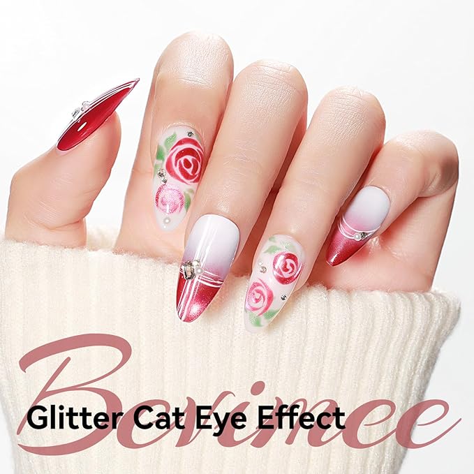 Red Cat Eye Gel Polish, Jelly Glass Magnetic Nail Polish, Ruby Red UV Glitter Holographic, Cateye Gel Polish with Magnet Shimmer Manicure Salon DIY at Home for Women, 12ML