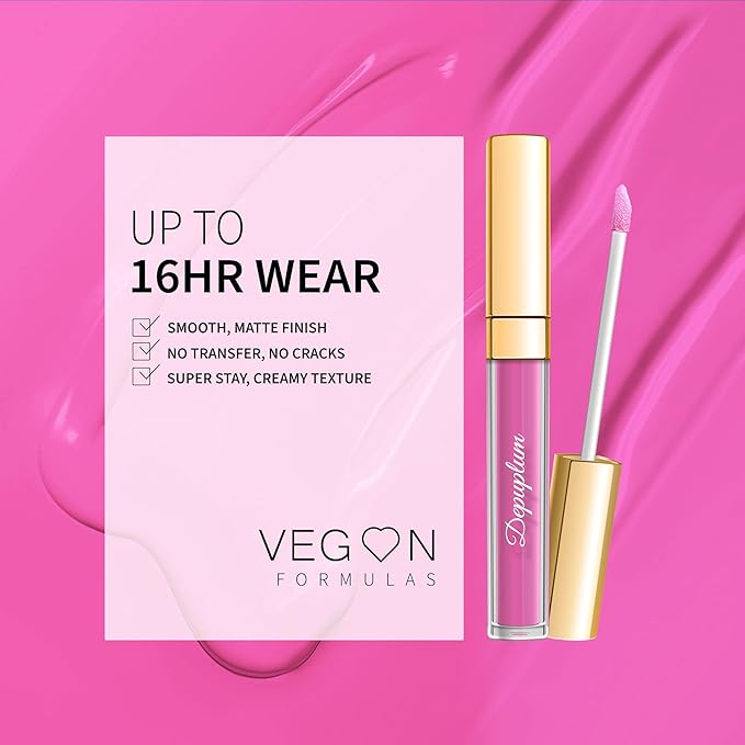 Depuplum Pink Lipstick Matte for Women Superstay Hot Pink Long Lasting Lipstick Smudgeproof Liquid Lipsticks Cruelty Free Lip Makeup for Mother's Day,DM28 FruitPink