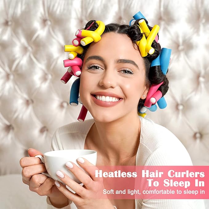Heatless Hair Curlers 42PCS Flexible Hair Rollers 7" Soft Foam Hair Curlers No Heat Bendable Curling Rods for Short Medium Long Hair, 7 Colors & Sizes