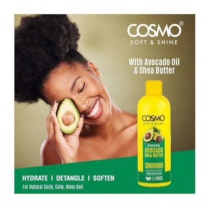 Cosmo Soft & Shine Hydrating Avocado & Shea Butter Hair Conditioner – 16.2 fl.oz, 480ml | Cleanse, Detangle & Soften | Paraben-Free, Sulfate-Free, Silicone-Free | Daily Hair Care