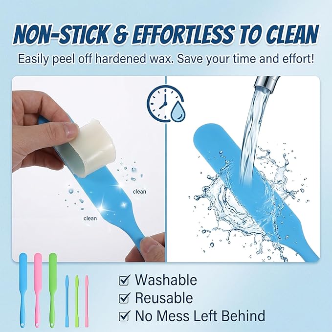 6Pcs Silicone Wax Stick, Silicone Stirring Stick Non-Stick Wax Spatulas Set, Reusable Hard Scraper Applicator, Spatula Hair Removal Sticks for Beauty Cosmetics Home Salon Body Use