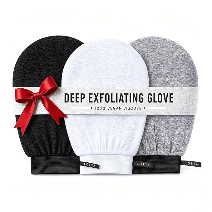 LOTTA Exfoliating Gloves for Dead Skin Removal & Skin Cell Renewal, Vegan Viscose Body Scrubber Mitt for Self-Tanning & Keratosis Pilaris, Kessa Korean Washcloth for Bath