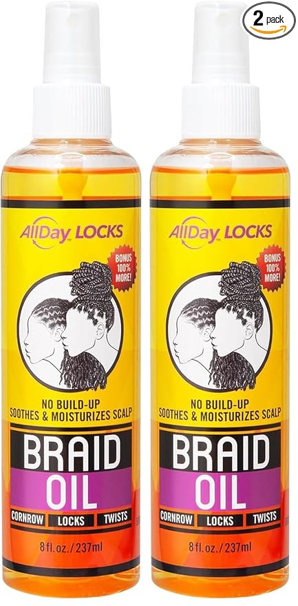 AllDay Locks Braid-Oil - Spray On Hair Oil-for Braid & Scalp Care, for Men & Women, Moisturizing and Strengthening Treatment, Hair Oil for Dry Scalp & Tension Relief - 8 oz Bottle (Pack of 2)