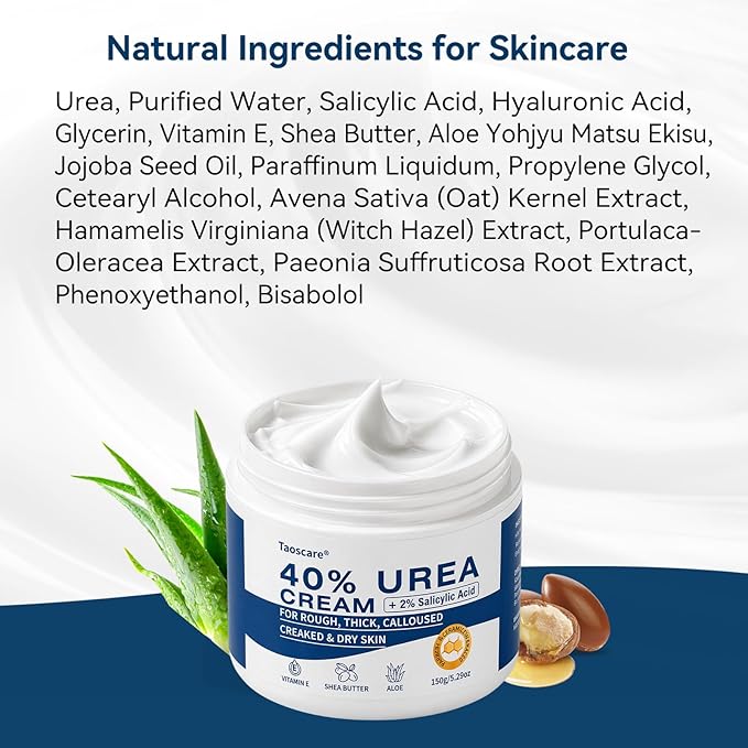 40% Urea Cream with 2% Salicylic Acid, Maximum Strength Foot Hand Cream, Intensive Repair Moisturizer for Dry Cracked Heels Knees Elbows, Exfoliating Callus Remover for Rough Thick Skin