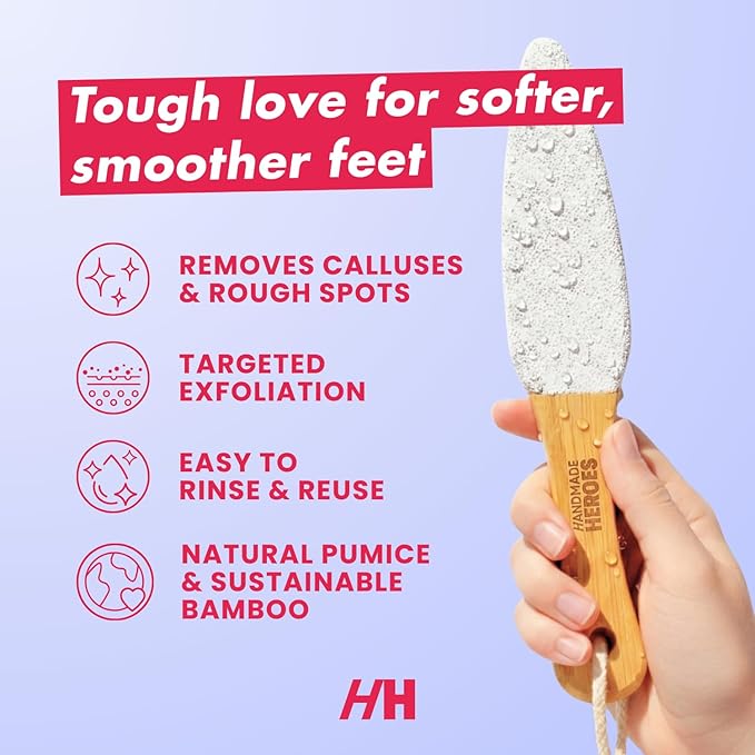 Handmade Heroes Foot Exfoliator - Deep Skin Smoother for Dry, Rough Areas & Cracked Heels – Natural Scrub for Silky Soft Skin