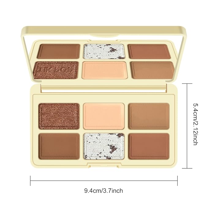 KYDA 6 Colors Eyeshadow Palette, Netural Nude Brown with Matte and Shimmer Shades, Long Wear Rich Pigment, Blendable Lightweight Formula, Travel Friendly Mini Makeup Palette, Cruelty Free