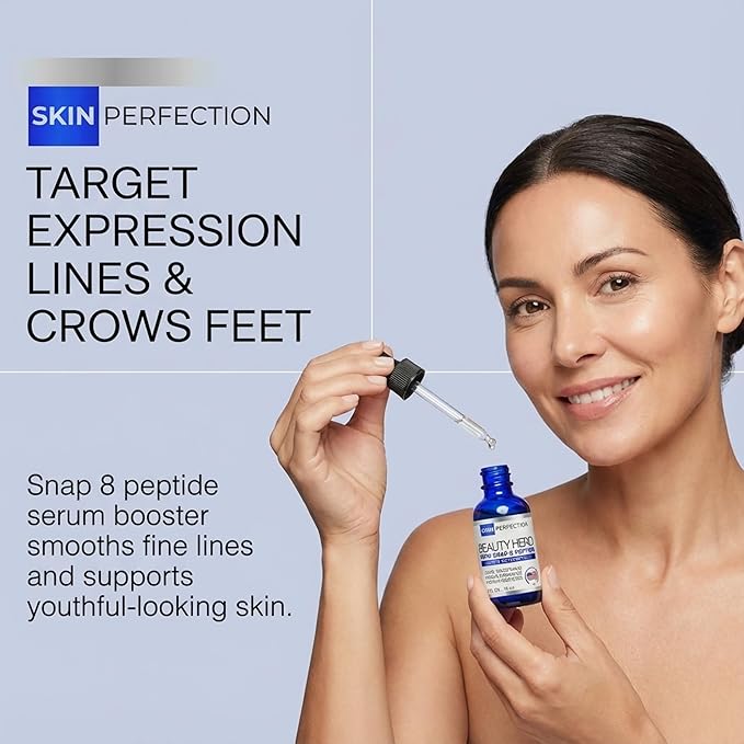 Skin Perfection Snap 8 Peptides Serum for Face - Anti Aging Peptide Serum for Fine Lines & Wrinkles - Diy Peptide Face with Hyaluronic Acid Crows Feet Diy Mix with Any Skincare 0.5oz