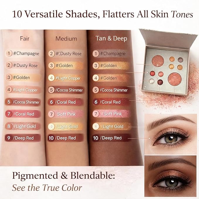 K'APEINE All-in-One Baked Makeup Palette, Eyeshadow, Blush Bronzer Eye Shadow Palette, Neutral Highly Pigmented Shades, Buildable & Blendable, Travel-Size Compact, Full Face Makeup Gift Set for Women