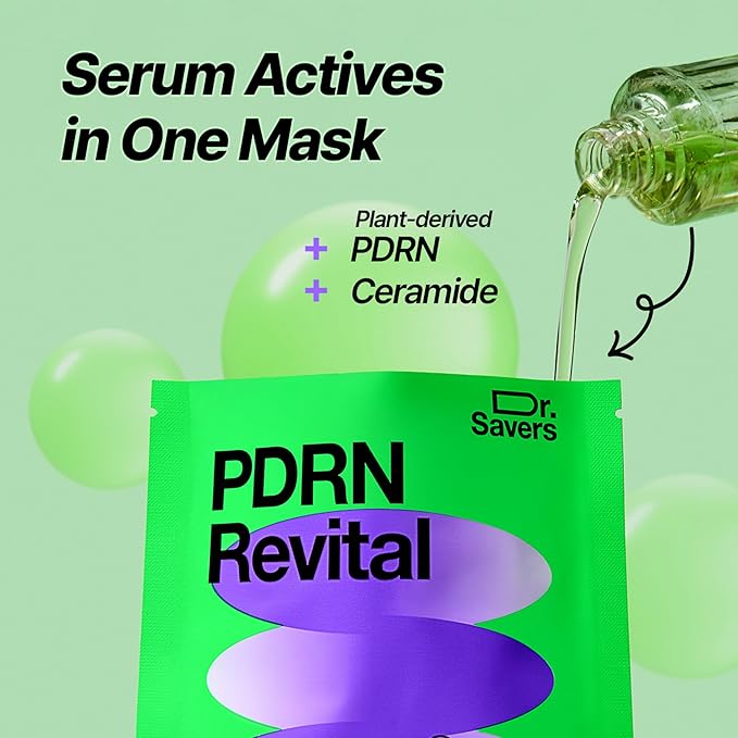 Dr. Savers PDRN Revital Face Serum Mask, 0.60 Fl Oz, Rejuvenating Skin Barrier & Firming Care with Mugwort-Derived PDRN, Ceramide & PHA, Healthy Glow, Personalized Korean Skincare, 10 Sheets