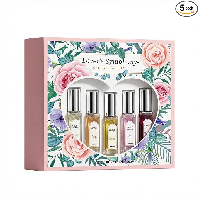 5-Piece Lover's Symphony Eau de Parfum Set – Floral & Fruity Perfume Sample Set for Women, Travel Size Mini Spray, Gift Box for Holiday Birthday Valentine's Day