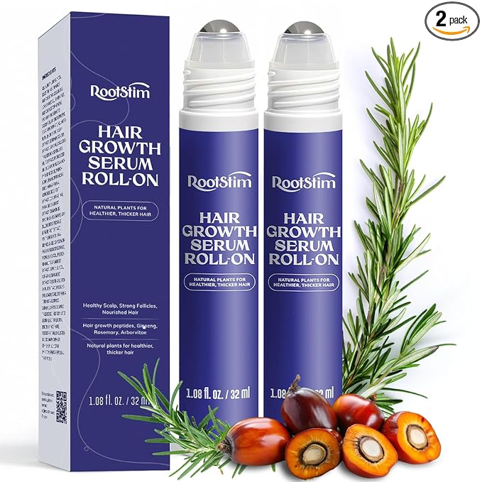 Hair Growth Serum Roll On with Rosemary, Caffeine & Biotin, Helps Support Fuller-Looking Hair, Clean Non-Greasy Scalp Serum for Thinning Hair 2-pack, 2.16 Fl Oz
