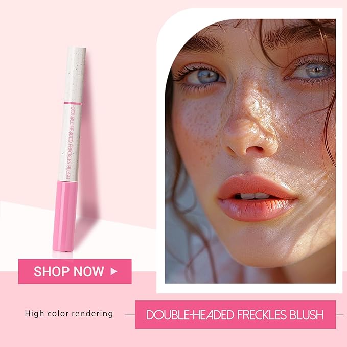 2-in-1 Freckle Pen & Liquid Blush，Waterproof Fake Faux Freckle Stamp, Henna Face Tattoo Stain, Natural Sunkissed Makeup Kit with Dual Shades (#01 Soft Pink, M)