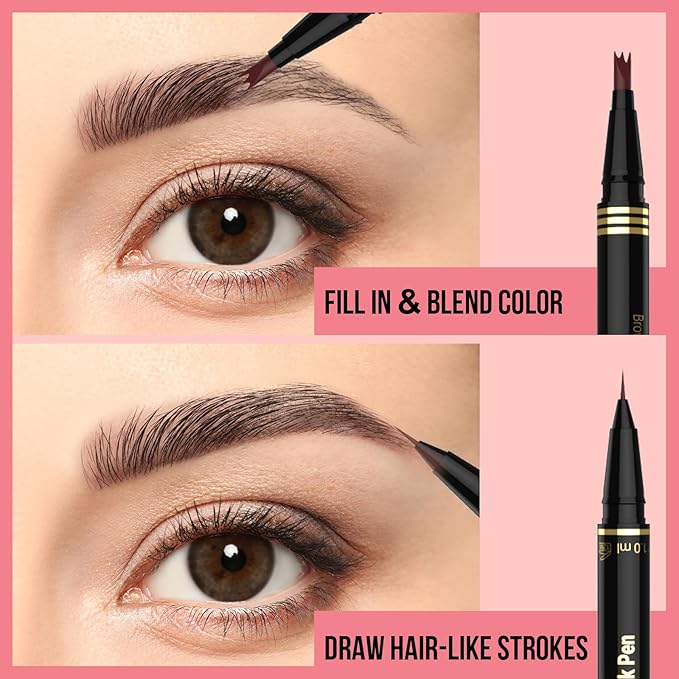 Eye Brow Pencils for Women - Eyebrow Pencil 2-in-1 Dual-Ended Microblading Eyebrow Pen with 3-Fork-Tip and Ultra Precise Brush-Tip Create Natural Hair-Like Brows, Last All-Day, Light Brown