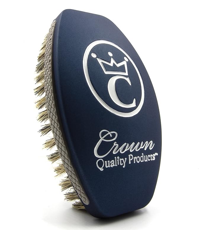 Crown Quality Products 360 Sport Wave Caesar 2.0 Boar Bristle Hairbrush, Medium, Metallic Navy Blue - Non-Slip Grip, Waterproof Design - The Ultimate 360 Wave Brush