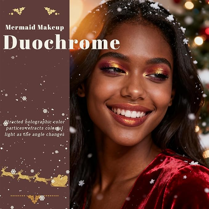Noerrors Duochrome Burgundy Gold Glitter Eyeshadow Palette, Holographic Chameleon Rich Color Shimmer Eye Shadow, Color Shift Sparkle Inner Corner Eye Highlighter Palette Makeup for Rave Halloween#07