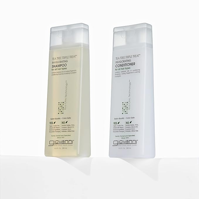 GIOVANNI Tea Tree Invigorating Shampoo - Special Clarifying Shampoo w/Organic Natural Oils for Women & Men, Cleansing & Moisturizing for Thin Hair, Rosemary, Eucalyptus & Peppermint Oil - 128 Fl Oz
