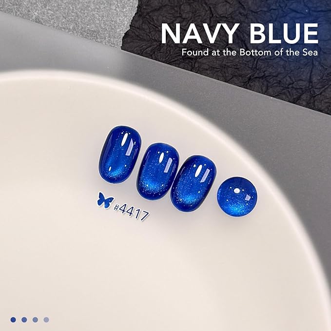 GAOY Blue Glassy Cat Eye Gel Nail Polish, 16ml Holographic Gel Polish with Magnet, Reflective Translucent UV Light Cure, 4417 Navy Blue