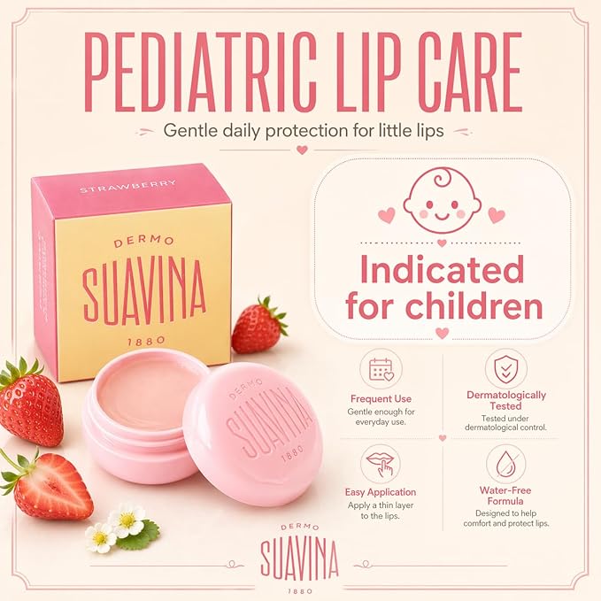 Suavina Strawberry Lip Balm for Extreme Dry Cracked Lips, Intensive Lip Repair Treatment with Natural Oils & Vitamin E, Moisturizing Lip Therapy for Cold & Warm Weather, Dry Lip Repair for Men & Women