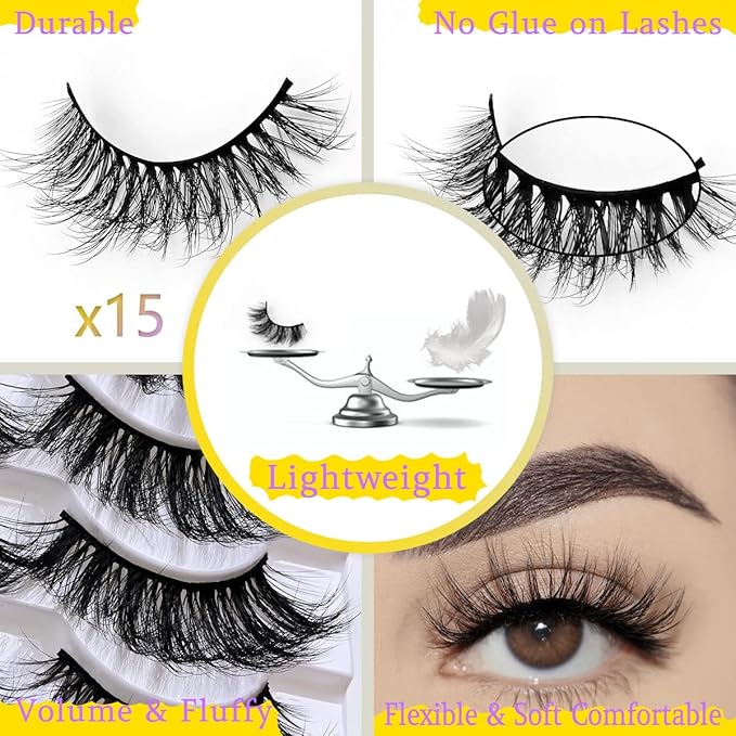Wholesale Lashes, 3D Faux Mink Eyelash Bulk, 18mm Handmade Reusable Eye Lash, 5 Styles Dramatic Fluffy False Lash with Glitter Portable Packing (Fluffy 5 styles-50 pairs)