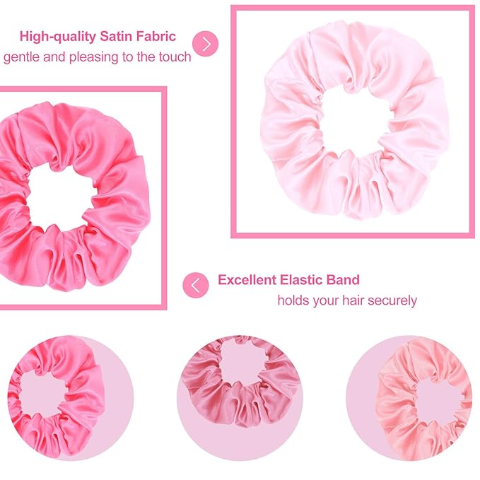 Silk Satin Scrunchies for Women Girls 12 PCS Multi-Pink-Colored Hair Scrunchies Silk Satin Hair Ties for Thick Hair Bulk Hair Ties Hair Accessories