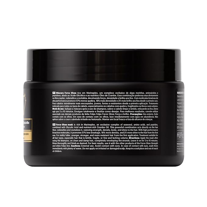 Felps Professional Force Gloss Hair Mask with Marineplex and Glycolic Acid, 300g/10.6oz, Strength and Shine Treatment for All Hair Types