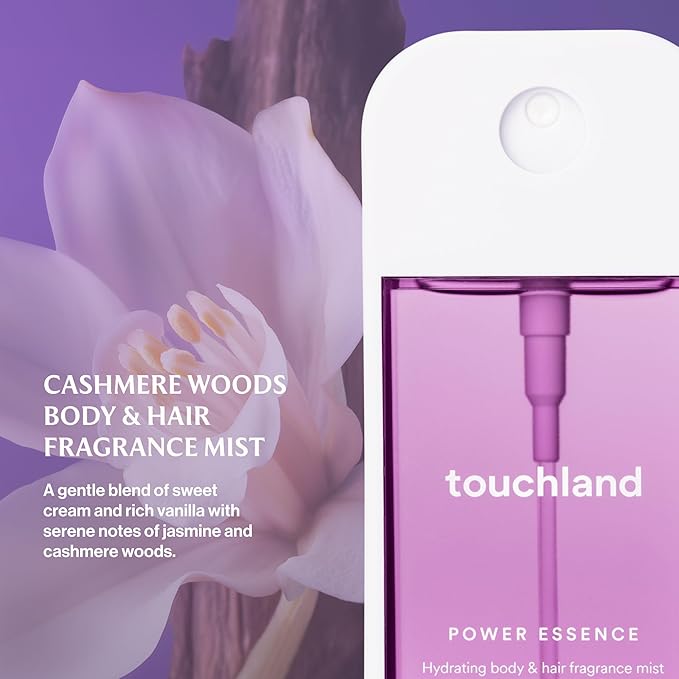 Touchland Hydrating Body & Hair Fragrance Mist – Cashmere Woods – 2 FL OZ Travel Size Perfume Spray – Notes of Sweet Cream, Vanilla, Jasmine and Cashmere Woods