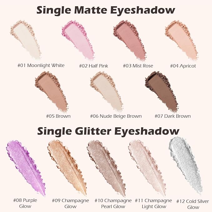 Cold Silver Glow Eyeshadow with Brush, Single Glitter Mini Eye shadow Palette, Silky Fine Subtle Shimmer for Old Women, Lightweight & Ultra-Blendable Formula for Daily Eye Glitter Makeup Kit (#12)
