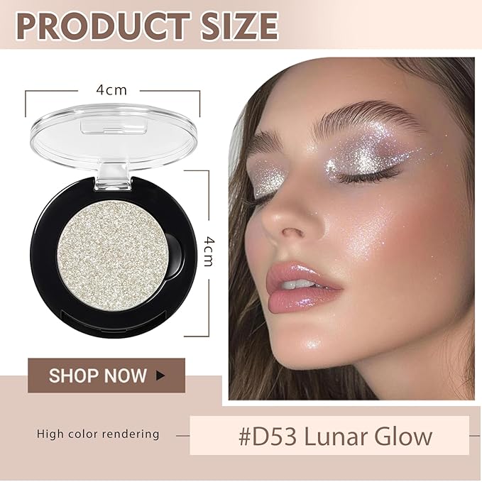 Refillable Eyeshadow Palette - Matte/Glitter/Duo-Chrome Pressed Powder & Cream Formula, Neutral/Shimmer/Smokey Multichrome, Travel-Friendly Iron Pan Refills (Glitter, D53)
