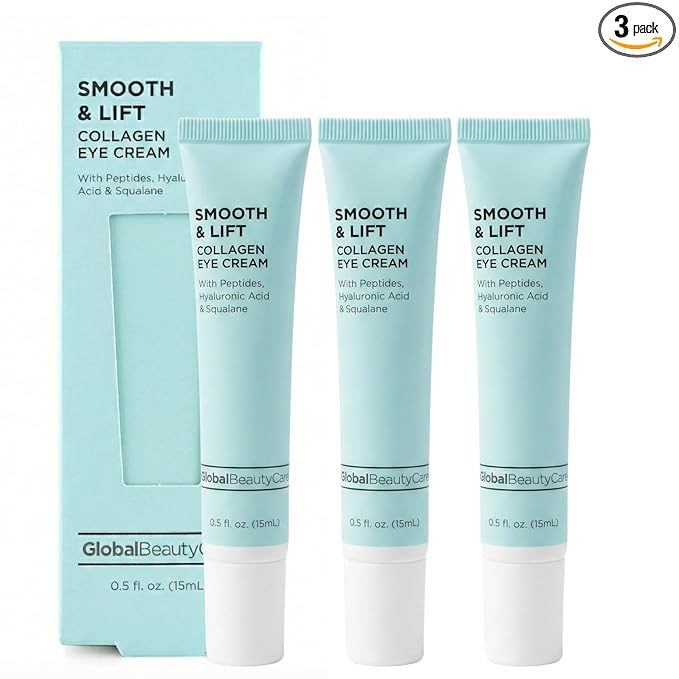 Global Beauty Care Smooth & Lift Collagen Eye Cream - Refining Under Eye Treatment to Support Skin Elasticity with Peptides, Hyaluronic Acid, Squalane & Vitamin E Formula, 0.5 fl oz (3 Pack)