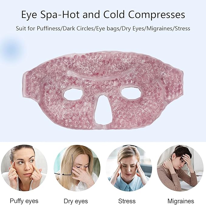 Cooling Gel Eye Mask, Reusable Cold Compress for Puffy Eyes & Dark Circles, Soft Plush Ice Pack for Headache Relief, Sinus Pain, Migraine - 2 Pack
