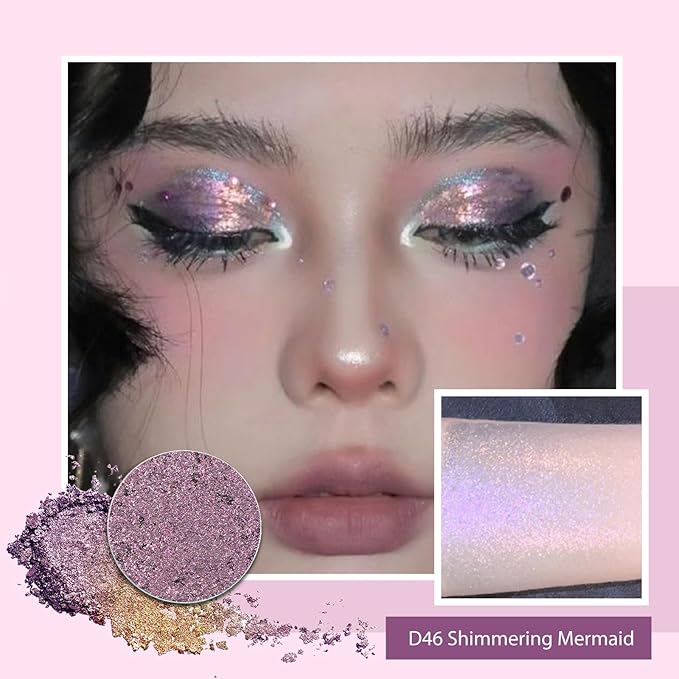 Refillable Eyeshadow Palette - Matte/Glitter/Duo-Chrome Pressed Powder & Cream Formula, Neutral/Shimmer/Smokey Multichrome, Travel-Friendly Iron Pan Refills (Chameleon, D46)
