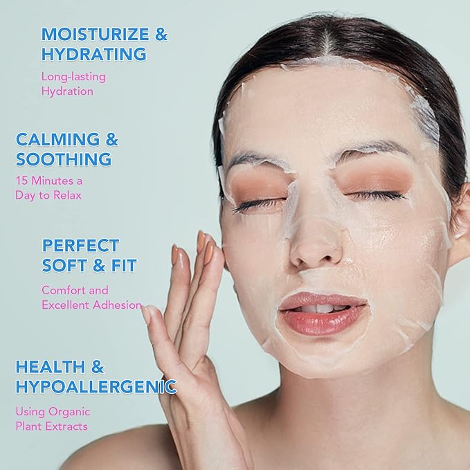 48 Packs Collagen Essence Sheet Facial Masks, Plant Extract and Sodium Hyaluronate, Skincare for All Skin Types, Moisturizing and Soothing, Natural Skin Care Spa Korean Face Mask