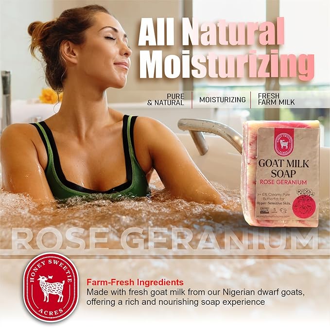 Honey Sweetie Acres Rose Geranium Goat Milk Soap - Handmade 5 oz Bar, Made with Natural Ingredients, Moisturizing & Gentle, Made in the USA