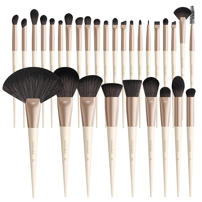 DUcare 30Pcs Professional Grade Labeled Makeup Brushes Set, Large Foundation Powder Contour Concealer eyeshadow Blush EyeLiner Make up Brushes,Premium Synthetic hair,Vegan Cruelty-free