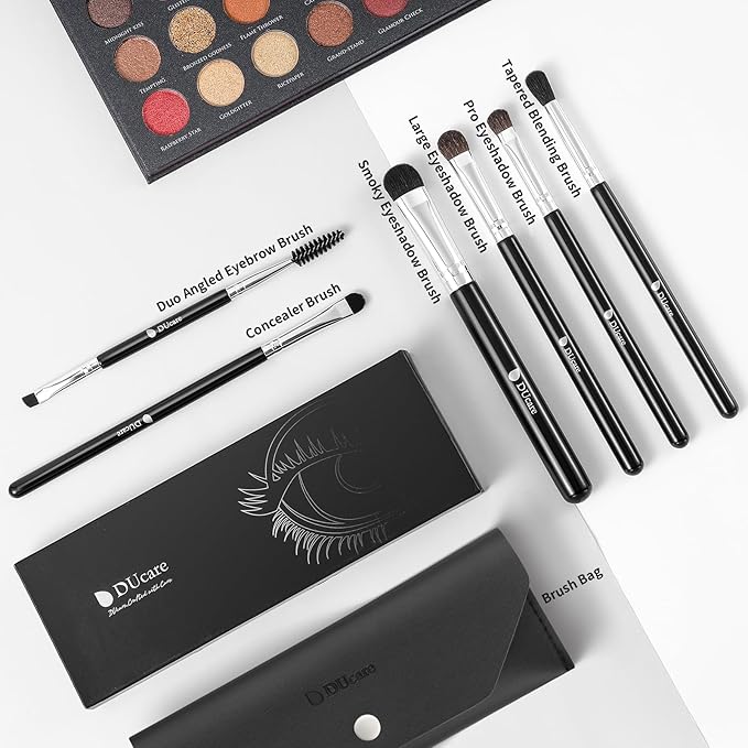 DUcare Eye Makeup Brush Set with Travel Case, 6 Pcs Professional Eyeshadow Blending Makeup Brushes for Concealer Eyebrows Eyeliner, Soft Hairs & Wood Handle
