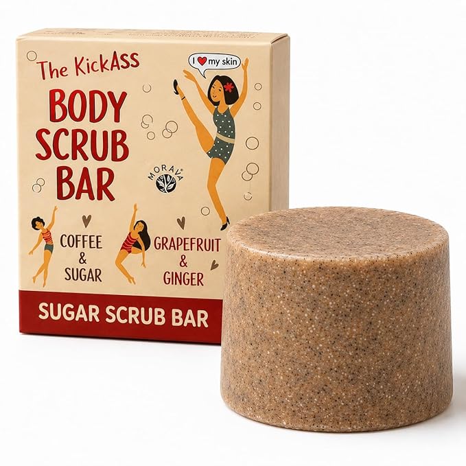 Morava Body Scrub Bar – Solid Sugar Body Scrub with Coffee & Sugar, Exfoliating & Moisturizing Body Scrub, Plastic-Free, Grapefruit & Ginger, 3.17 oz