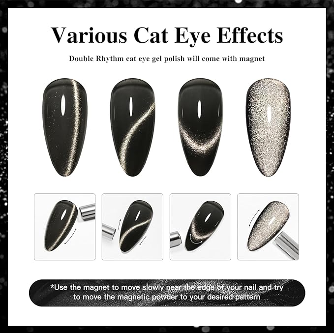 Double Rhythm 0.5 OZ Cat Eye Gel Polish with Magnet 15ML Holographic Glitter Shimmer Translucent Jelly Color Magnetic Nail Polish Salon DIY at Home (MC1047)