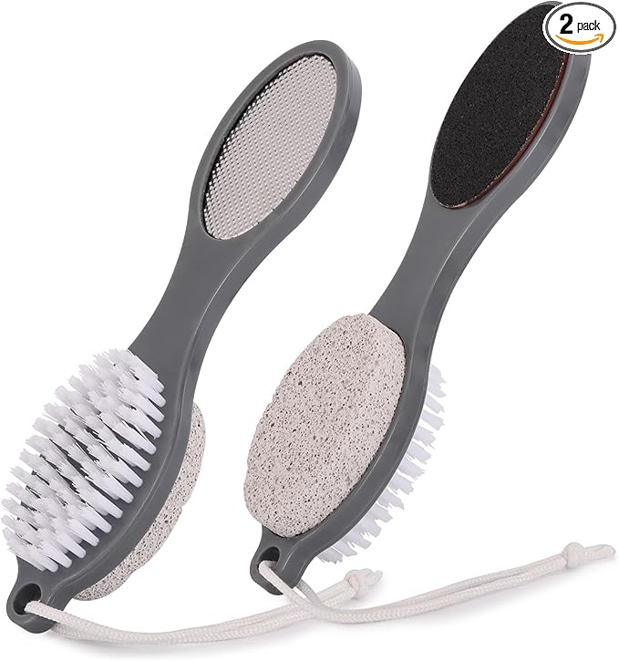 2 Pcs 4 in 1 Foot Scrubber Dead Skin Remover for Feet, Including Foot Files, Heel Scraper, Foot Brush and Pumice Stone, Multi Purpose Foot Callus Remover Pedicure Tools