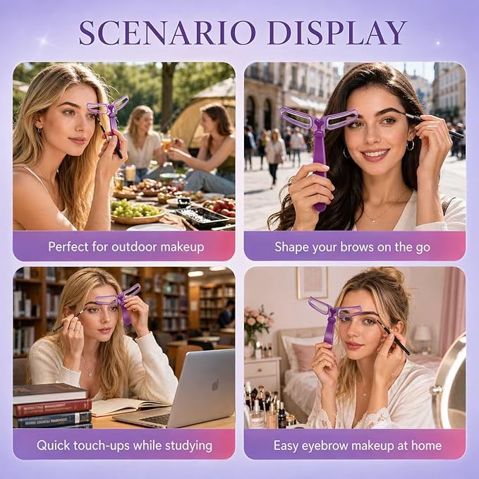 8 Styles Eyebrow Stencil Kit with Handle & Adjustable Headband for Beginners & Women, Reusable Washable Eyebrow Shaper Template for Daily Makeup Application, Functional Brow Stencil