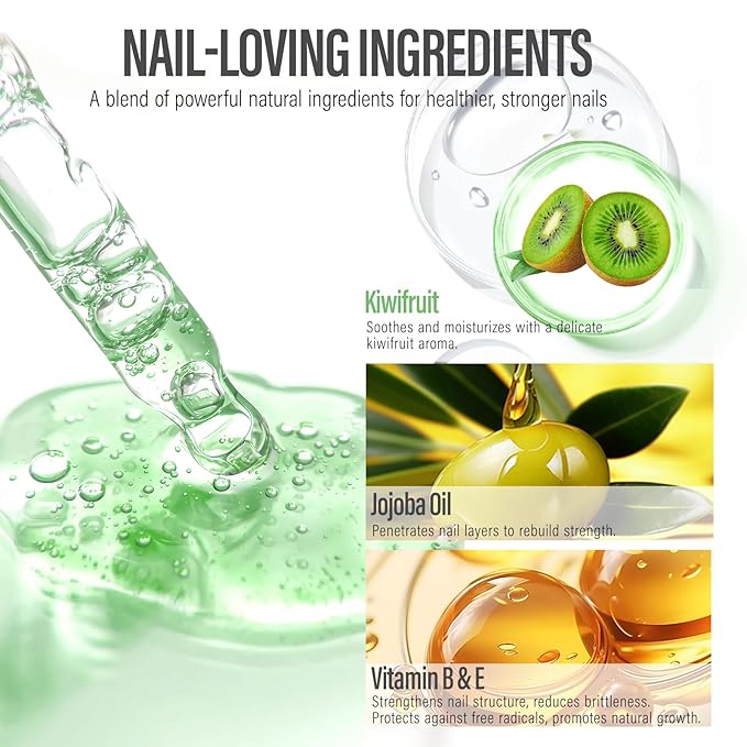 CHUCHU Vegan Cuticle Oil for Nail: Kiwi Scent Natural Vitamin B & E Nail Oil - Hydrates Moisturizes Repairs for Nails Damage Dry Cuticle 0.51 Fl Oz